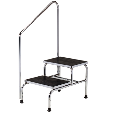 Step Stool with Handrail 2-Steps Chrome Plated Steel 17-1/4 Inch Step Height Bariatric 600lbs. Capacity by Clinton Industries  ID T-6850